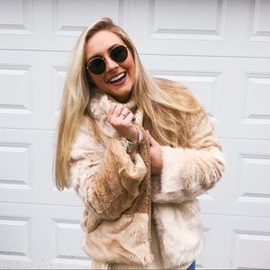 Patchwork Goodnight Macaroon faux fur jacket NWOT